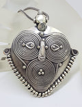 Sterling Silver Very Large and Heavy Ornate Face Pendant on Silver Chain