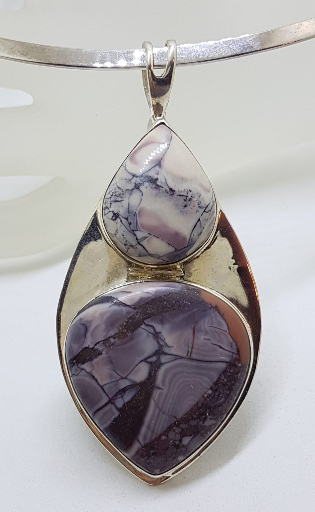 Sterling Silver Large American Jasper Pendant on Silver Choker / Chain / Necklace