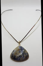 Sterling Silver Dendritic Agate Large Pear Shape / Teardrop Pendant on Silver Choker / Chain / Necklace