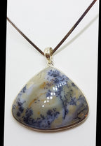 Sterling Silver Dendritic Agate Large Pear Shape / Teardrop Pendant on Silver Choker / Chain / Necklace