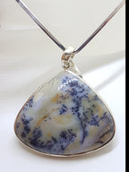 Sterling Silver Dendritic Agate Large Pear Shape / Teardrop Pendant on Silver Choker / Chain / Necklace