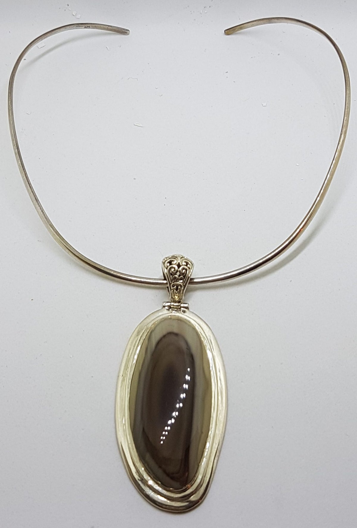 Sterling Silver Large Imperial Jasper Pendant on Silver Choker / Chain / Necklace