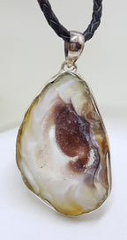 Sterling Silver Large Druzy Agate Pendant on Black Chain / Necklace