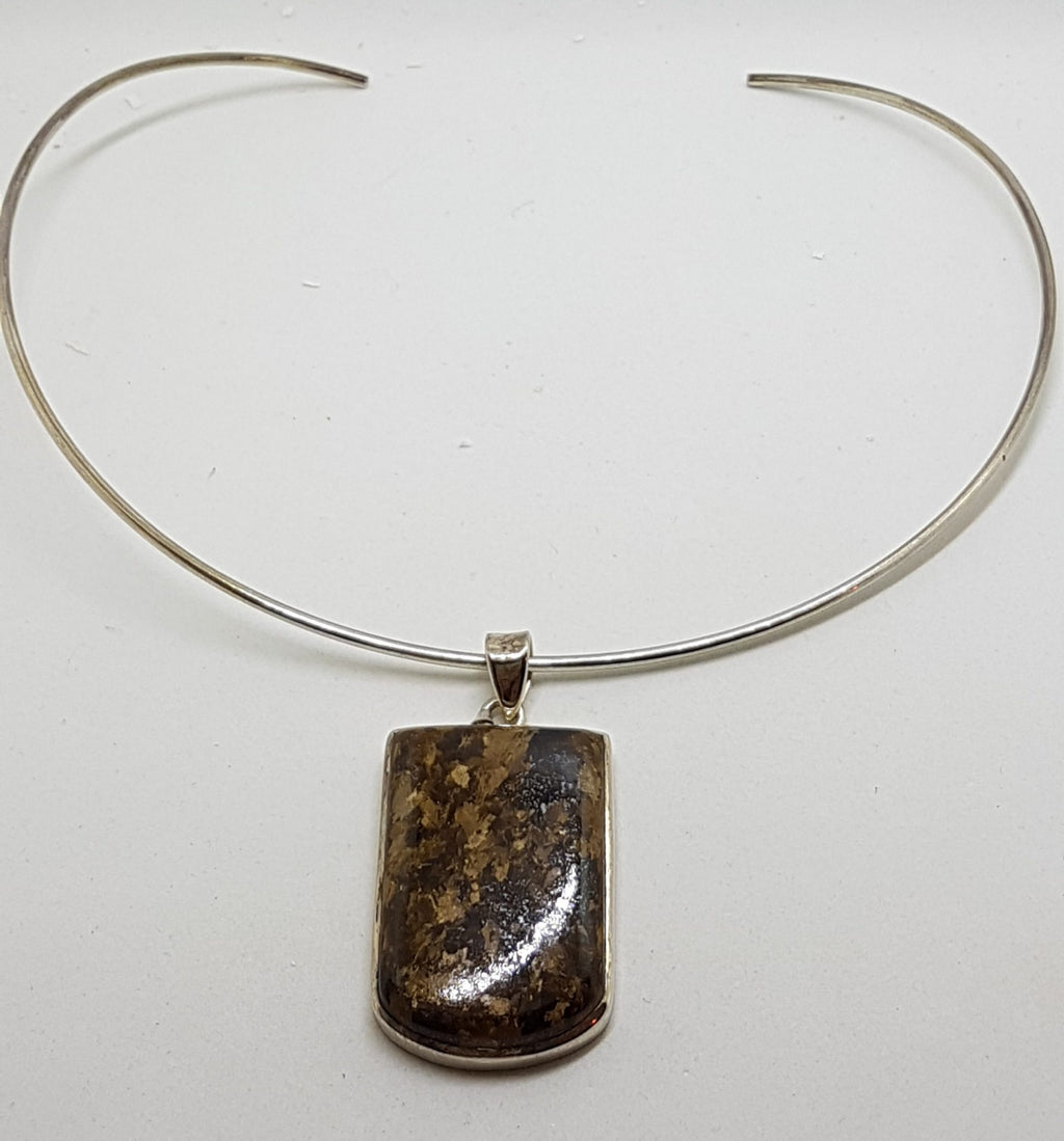 Sterling Silver Bronzite Pendant on Silver Choker / Chain / Necklace