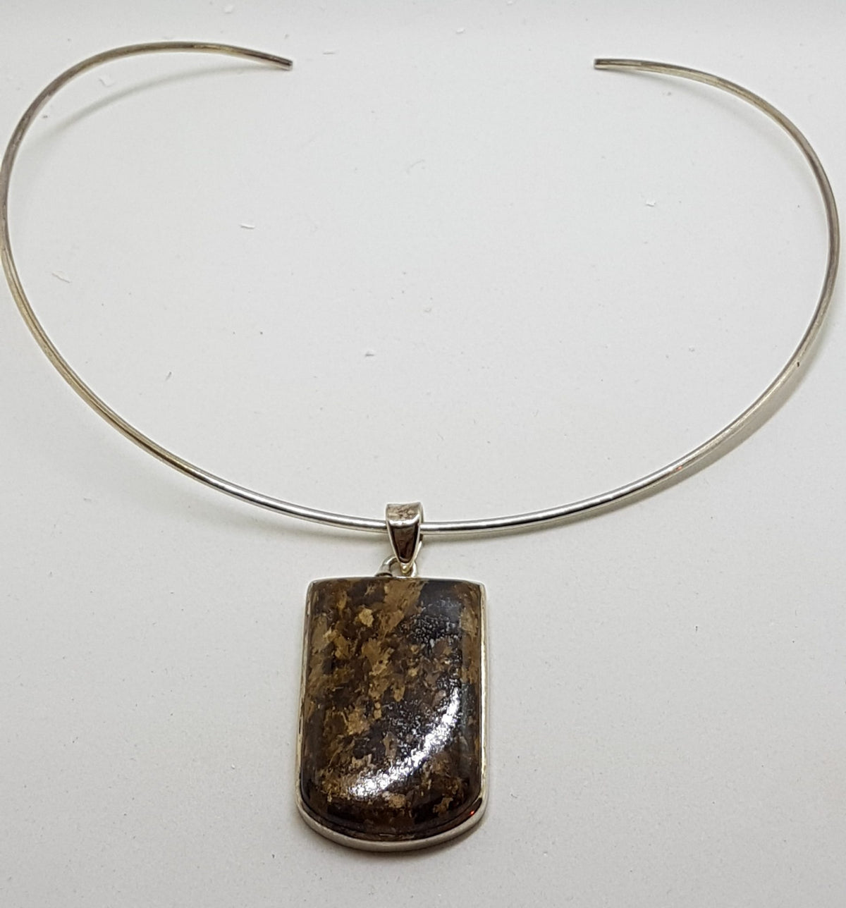 Sterling Silver Bronzite Pendant on Silver Choker / Chain / Necklace