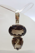 Sterling Silver Oval &amp; Pear Shape / Teardrop Smokey Quartz Pendant on Silver Choker Chain / Necklace