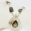 Sterling Silver Ornate Filigree Smokey Quartz Chain Necklace