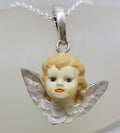 Sterling Silver Enamel Angel with Blue Stone Eyes Enhancer Pendant on Silver Chain