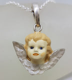 Sterling Silver Enamel Angel with Blue Stone Eyes Enhancer Pendant on Silver Chain
