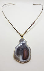 Sterling Silver Large Botswana Agate Pendant on Choker Chain / Necklace