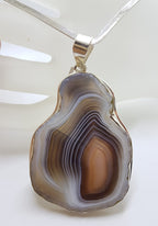 Sterling Silver Large Botswana Agate Pendant on Choker Chain / Necklace