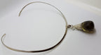 Sterling Silver Smokey Quartz Drop in Cone Pendant on Silver Choker Chain / Necklace