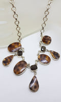 Sterling Silver Smokey Quartz and Brown Shell Long Chain / Necklace