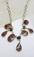 Sterling Silver Smokey Quartz and Brown Shell Long Chain / Necklace