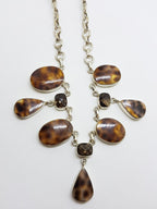 Sterling Silver Smokey Quartz and Brown Shell Long Chain / Necklace