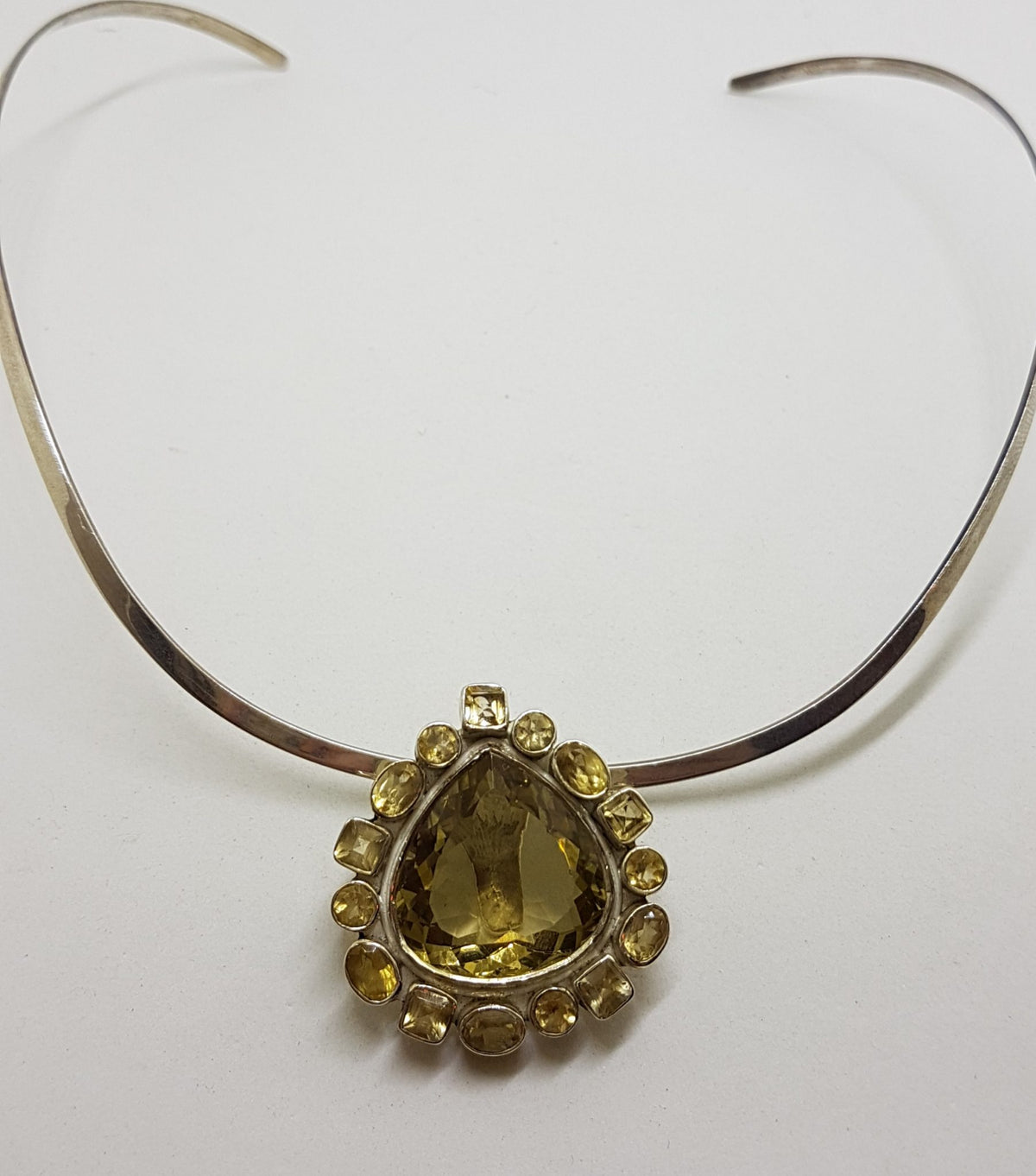 Sterling Silver Teardrop / Pear Shape Citrine Cluster Pendant on Choker