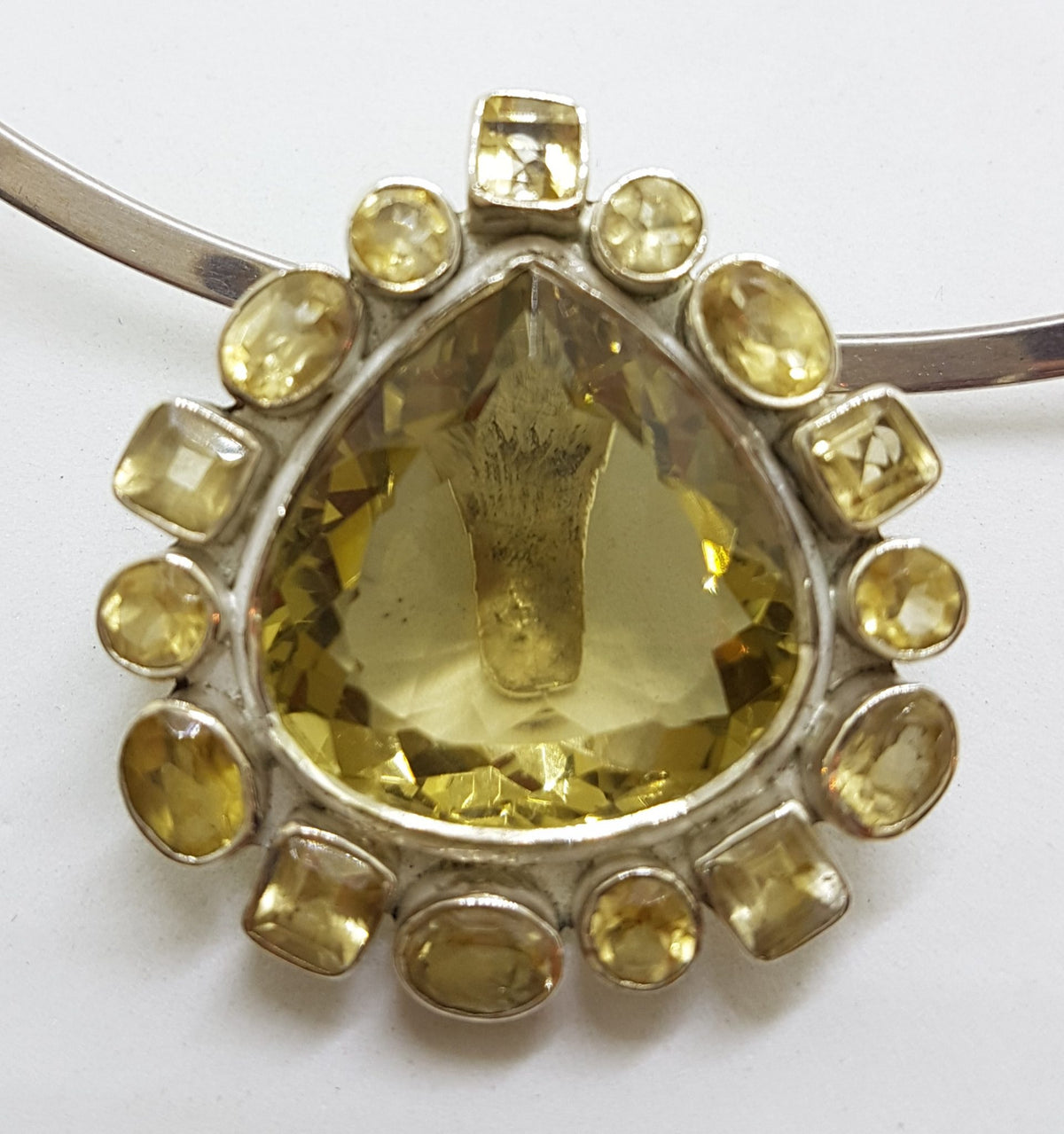 Sterling Silver Teardrop / Pear Shape Citrine Cluster Pendant on Choker