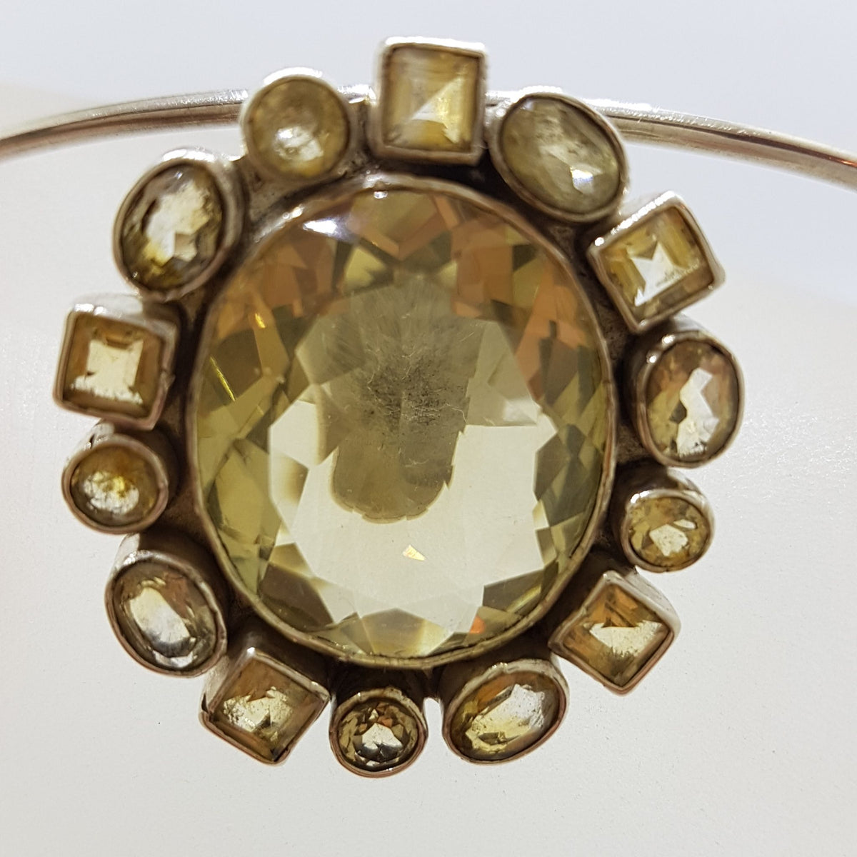 Sterling Silver Oval Citrine Cluster Pendant on Choker Necklace