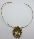 Sterling Silver Oval Citrine Cluster Pendant on Choker Necklace
