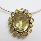Sterling Silver Oval Citrine Cluster Pendant on Choker Necklace