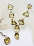 Sterling Silver Mix of Shapes Citrine Nine Stone Drop Necklace / Chain - Bezel Set