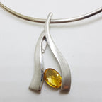 Sterling Silver Curved Citrine Pendant on Silver Choker / Chain