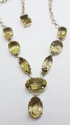 Sterling Silver Oval &amp; Marquis Shape Citrine Nine Stone Drop Necklace / Chain - Claw Set