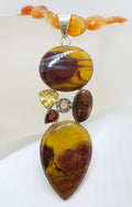 Sterling Silver Long Mookaite with Garnet, Amethyst, Citrine and Pendant on Carnelian Bead Chain Necklace