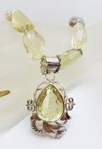 Sterling Silver Large Chunky and Ornate Citrine Pendant on Bead Chain Necklace