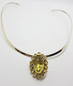 Sterling Silver Oval Citrine Cluster Pendant on Choker Necklace