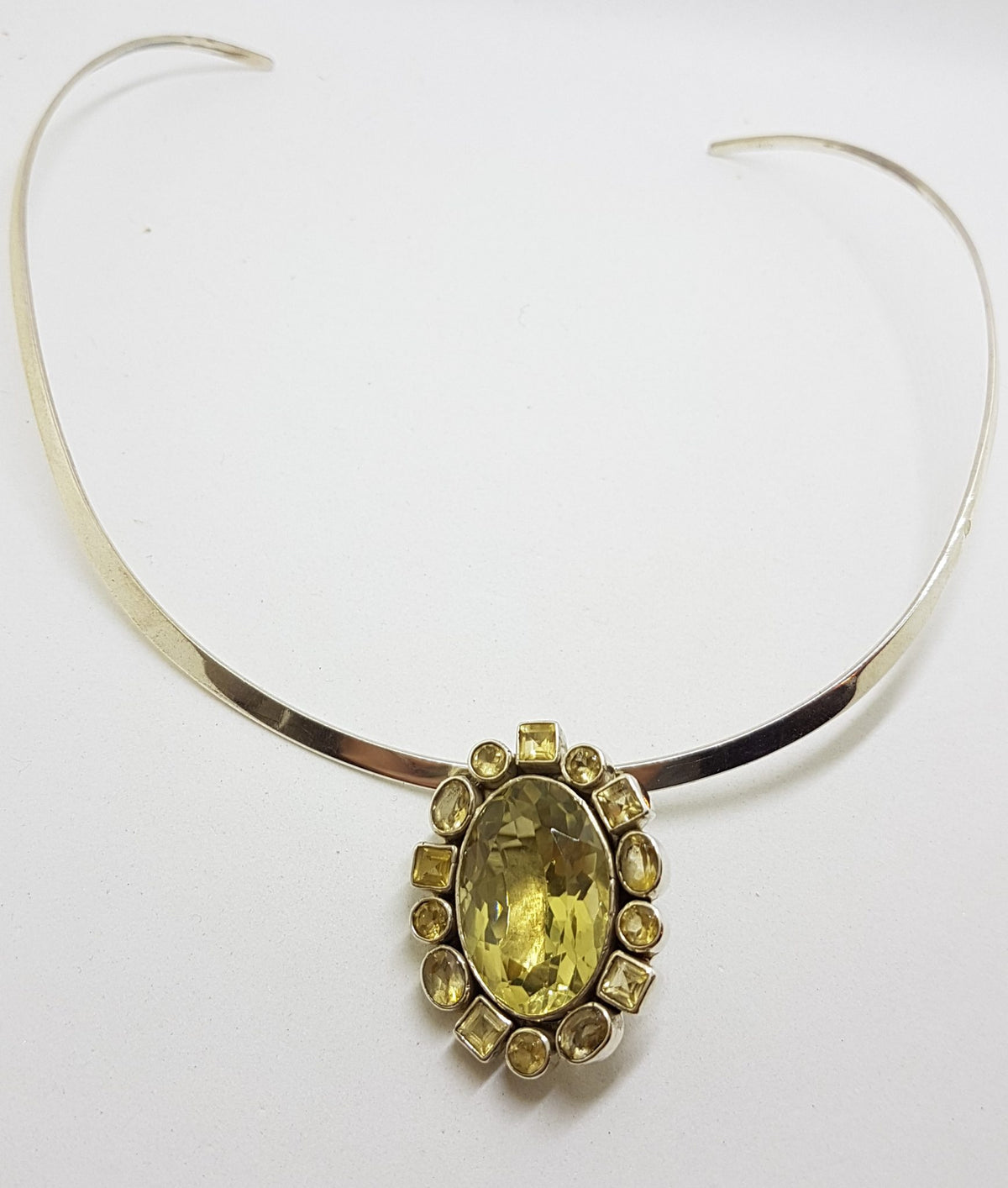 Sterling Silver Oval Citrine Cluster Pendant on Choker Necklace