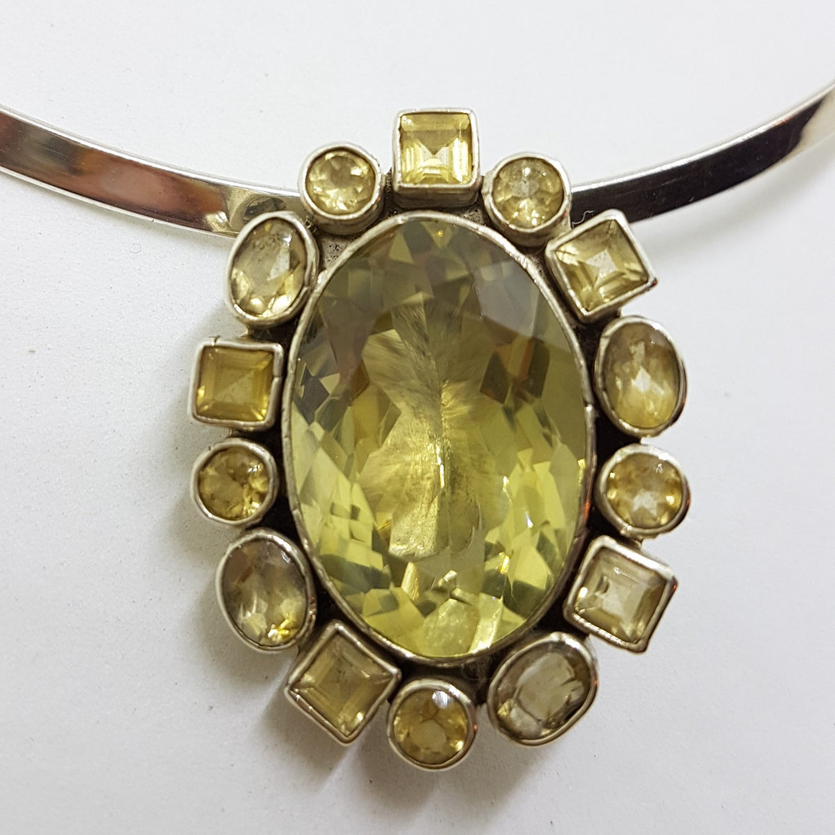 Sterling Silver Oval Citrine Cluster Pendant on Choker Necklace