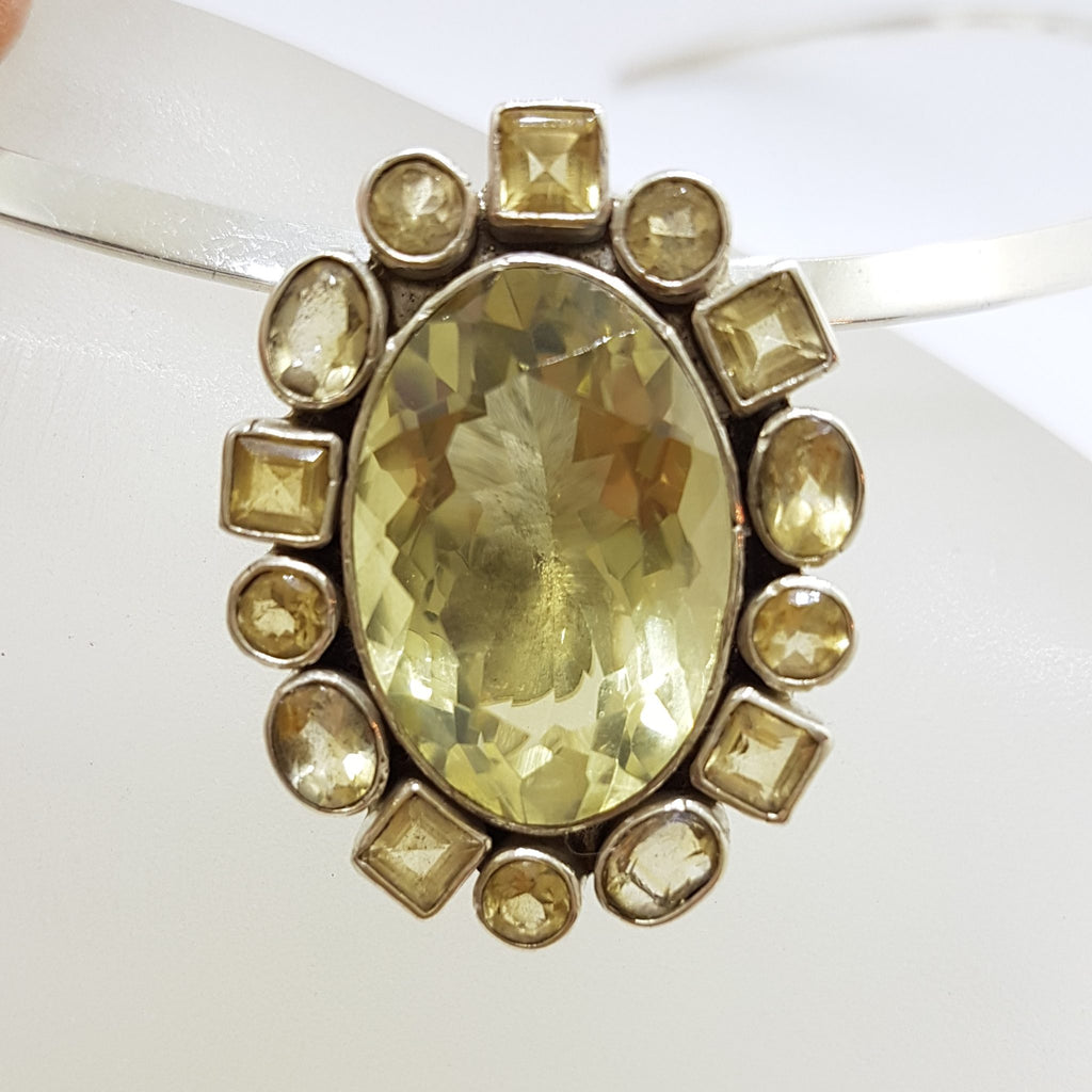 Sterling Silver Oval Citrine Cluster Pendant on Choker Necklace