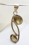 Sterling Silver Long Citrine Curved Pendant on Choker Necklace / Chain