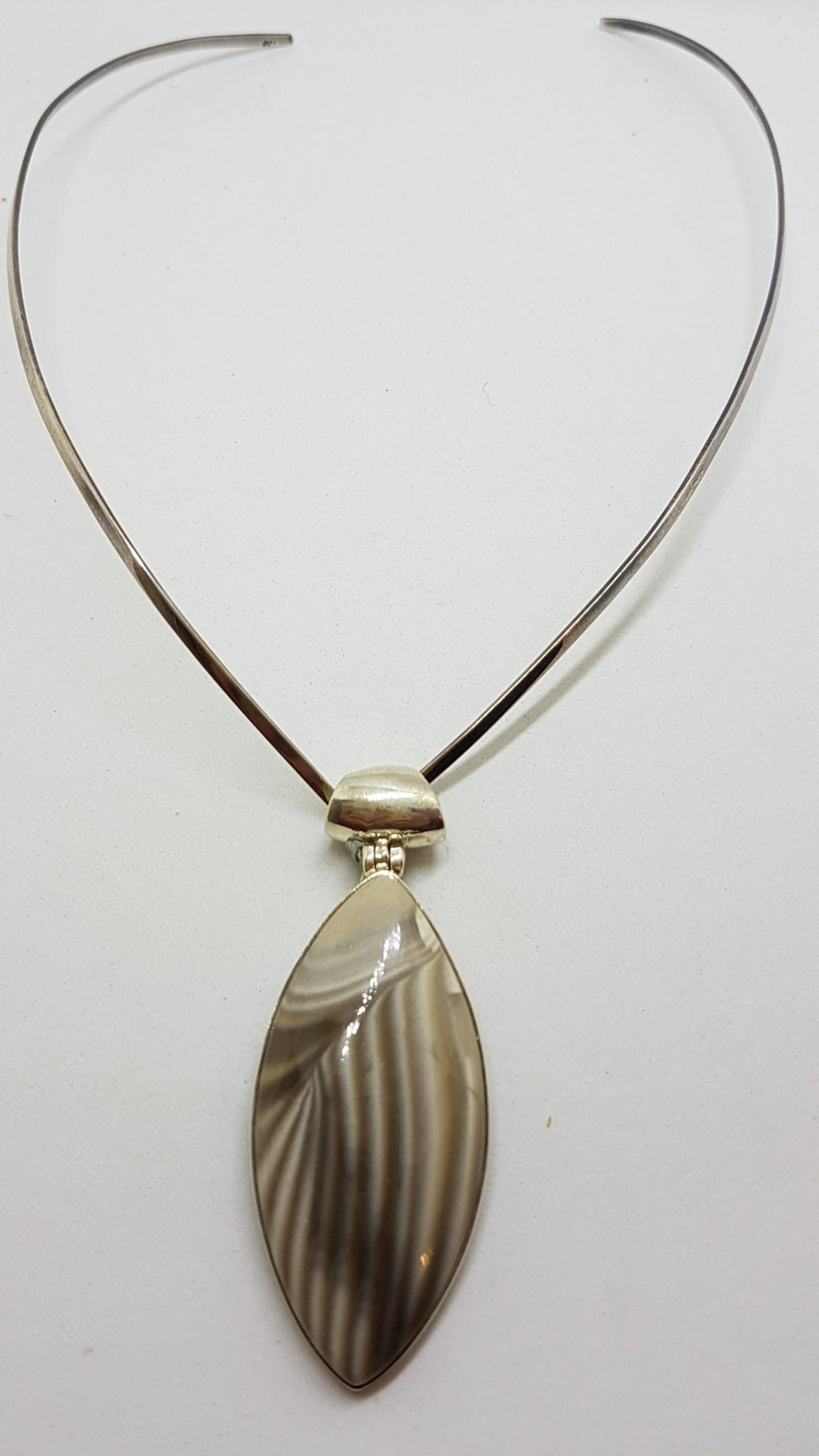 Sterling Silver Long Flint Stone Pendant on Silver Choker Chain / Necklace