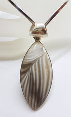 Sterling Silver Long Flint Stone Pendant on Silver Choker Chain / Necklace