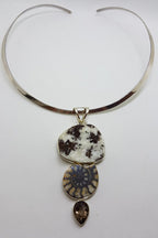 Sterling Silver Large Ammonite, Smokey Quartz and Astrophyllite Pendant on Silver Choker Chain / Necklace