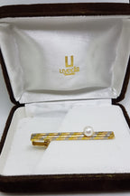 18ct Yellow and White Gold Two Tone Tie Clip with Pearl - Tie Bar