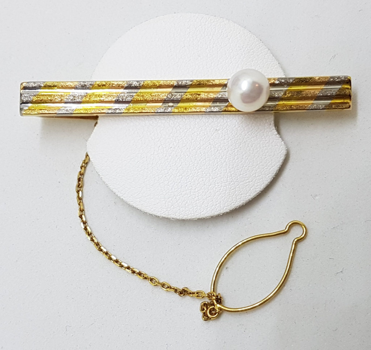 18ct Yellow and White Gold Two Tone Tie Clip with Pearl - Tie Bar