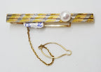 18ct Yellow and White Gold Two Tone Tie Clip with Pearl - Tie Bar