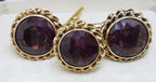 14ct Yellow Gold Large Round Amethyst Cufflinks &amp; Stud Set - Vintage / Antique