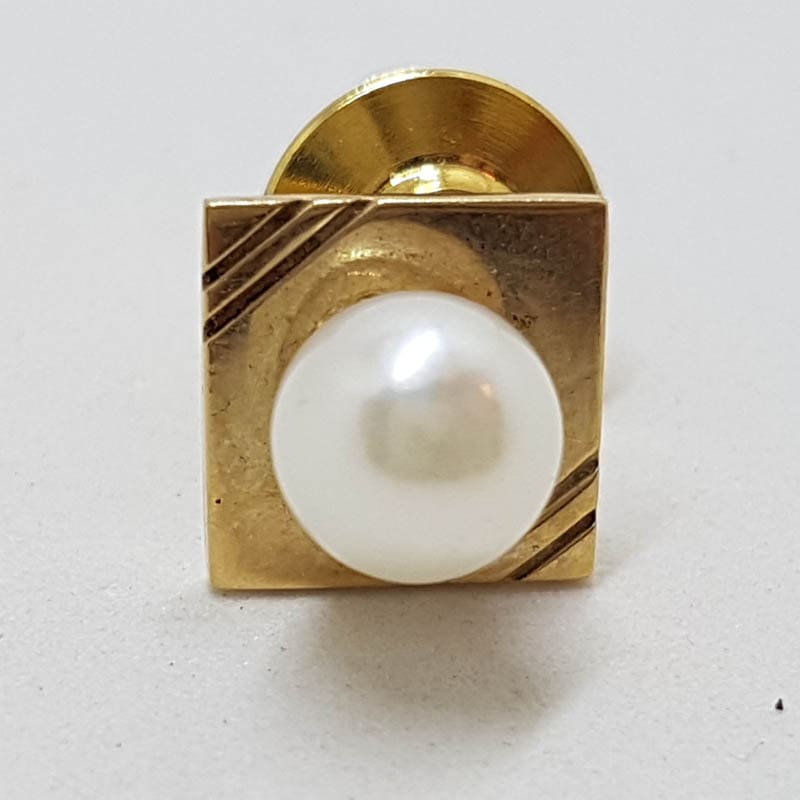9ct Yellow Gold Pearl Stick Pin / Brooch / Tie Pin