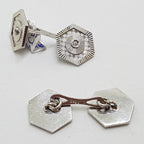 18ct White Gold Hexagonal Shape Diamond Cufflinks - Vintage / Antique