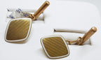 9ct Yellow Gold with White Enamel Cufflinks - Diamond Shape - Vintage / Antique