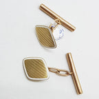 9ct Yellow Gold with White Enamel Cufflinks - Diamond Shape - Vintage / Antique