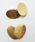 9ct Yellow Gold Initialled "H.F." Oval Cufflinks - Vintage / Antique