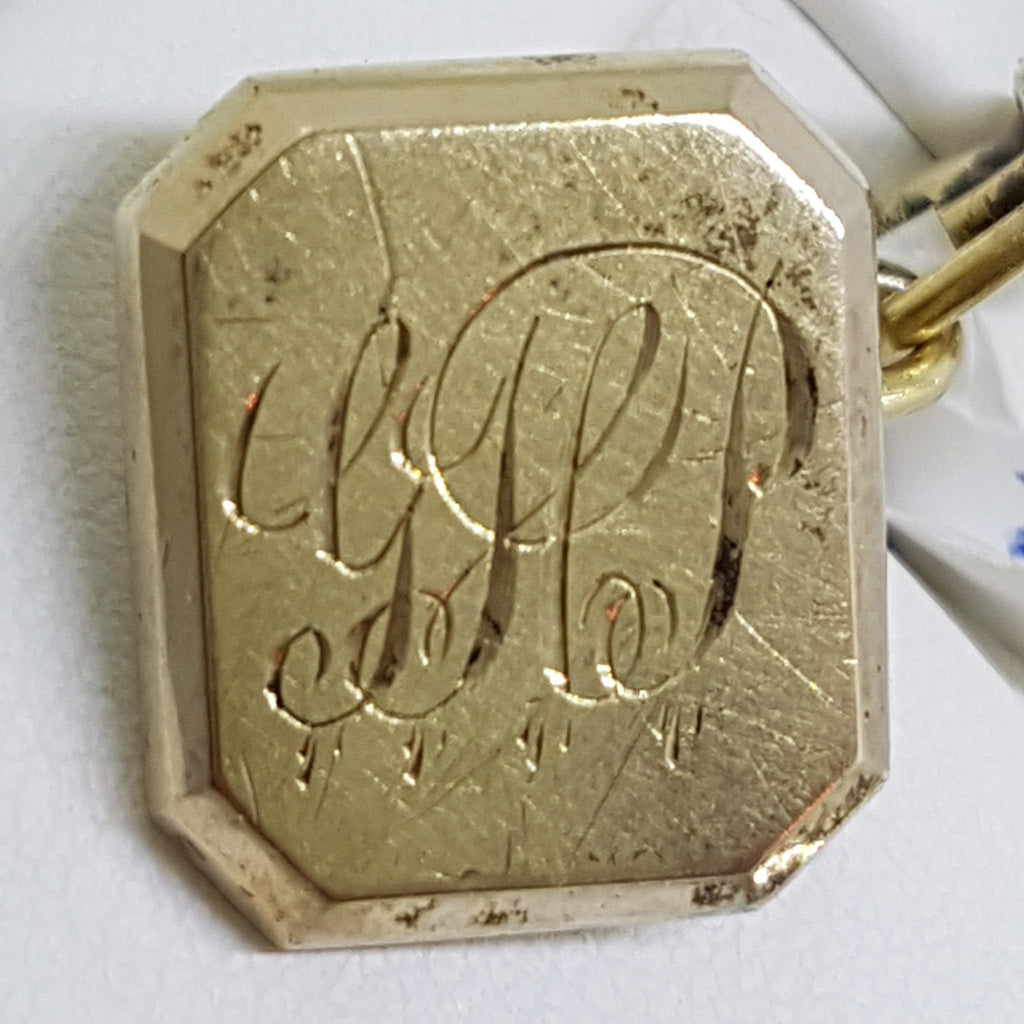 15ct Yellow Gold Rectangular Monogrammed "G.H.P" Cufflinks - Antique / Vintage