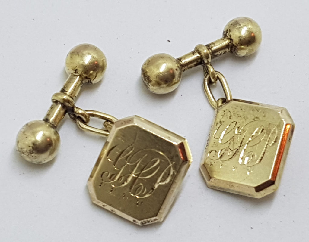 15ct Yellow Gold Rectangular Monogrammed "G.H.P" Cufflinks - Antique / Vintage