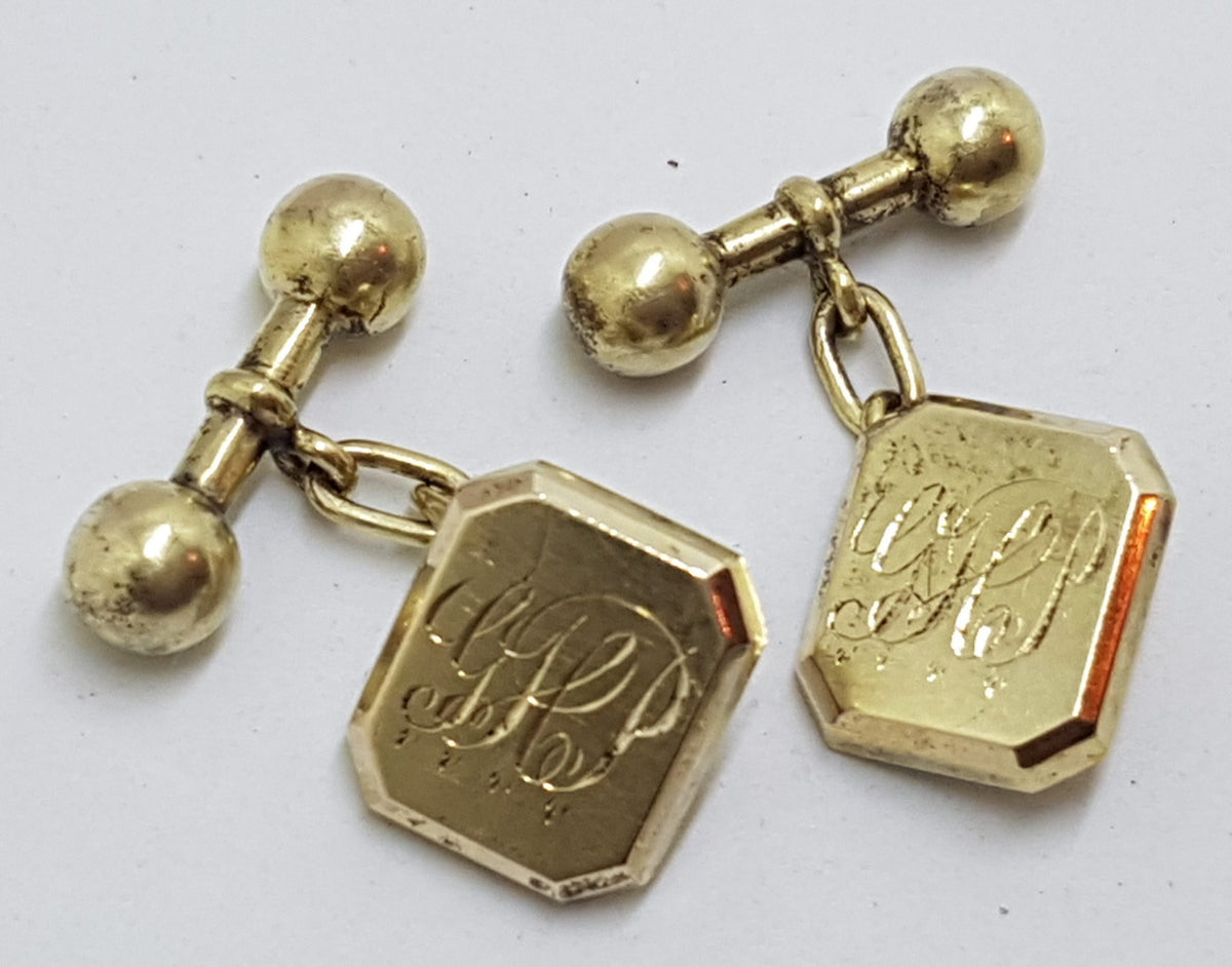 15ct Yellow Gold Rectangular Monogrammed "G.H.P" Cufflinks - Antique / Vintage