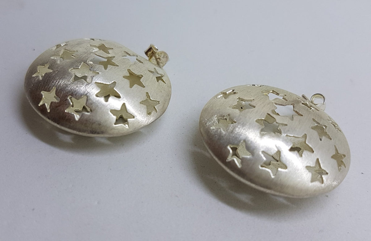 Sterling Silver Large Star Motif Round Earrings